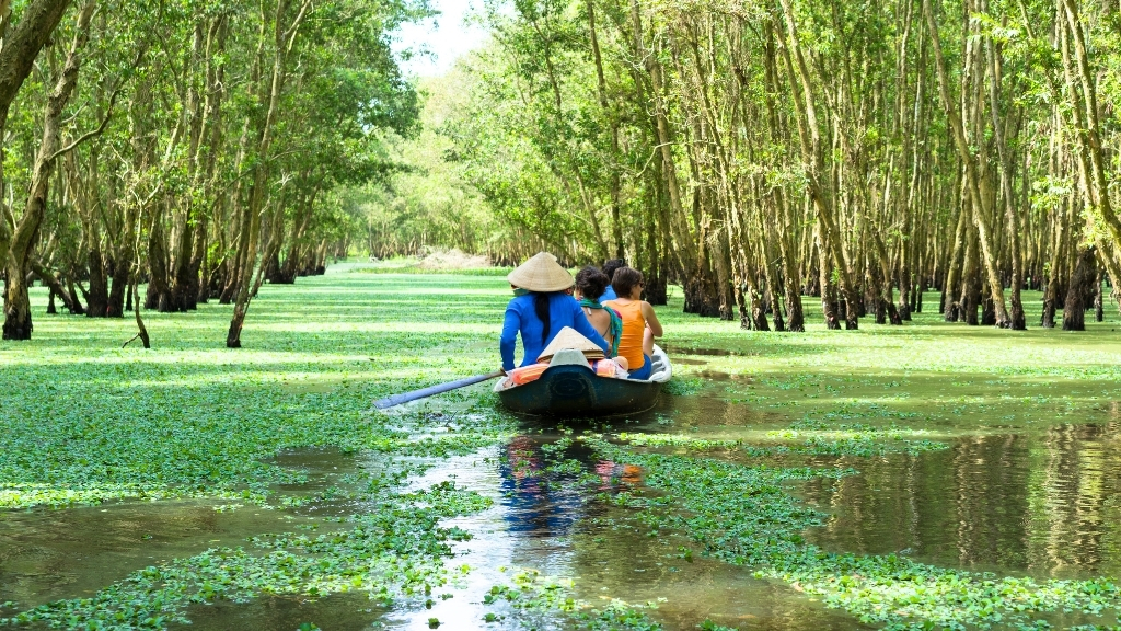 A floating market in Mekong Delta