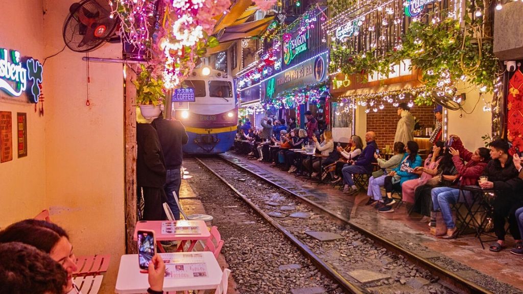 Cafes on Train Street in Hanoi