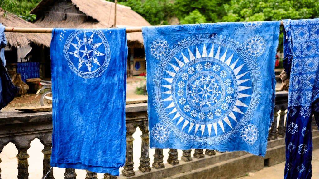 After the dyeing process is complete, the fabric is spread out to dry in the sunlight