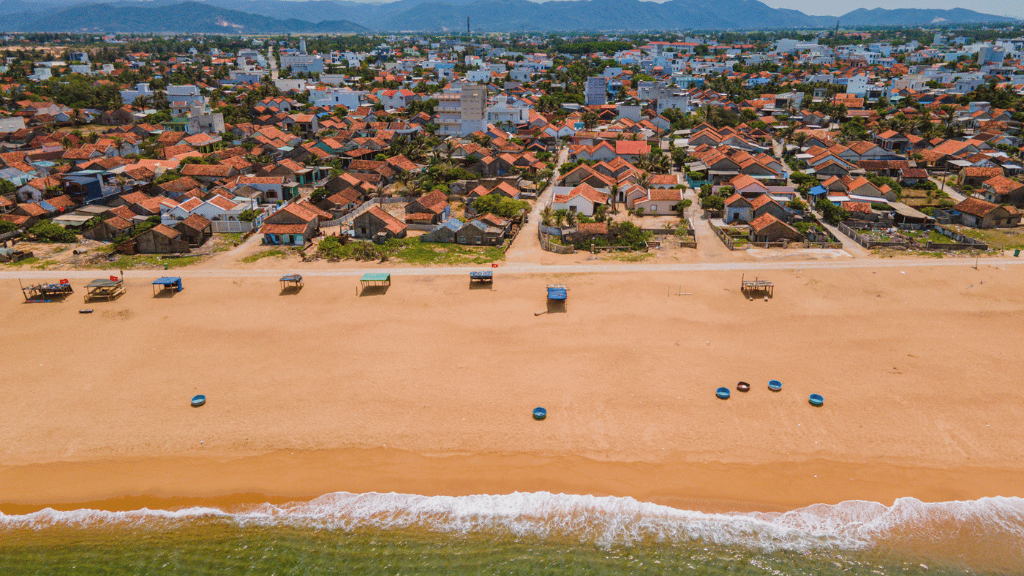 A peaceful coastal village with traditional houses in Dak Lak