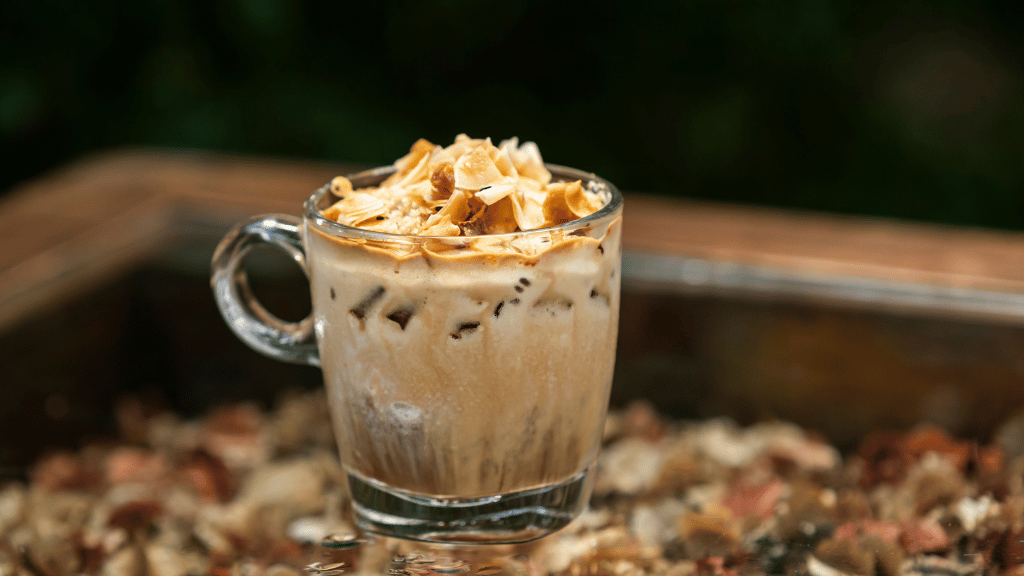 Vietnamese coconut coffee, combining strong coffee with creamy coconut milk