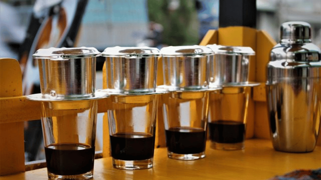 Traditional Vietnamese coffee brewed with a phin filter