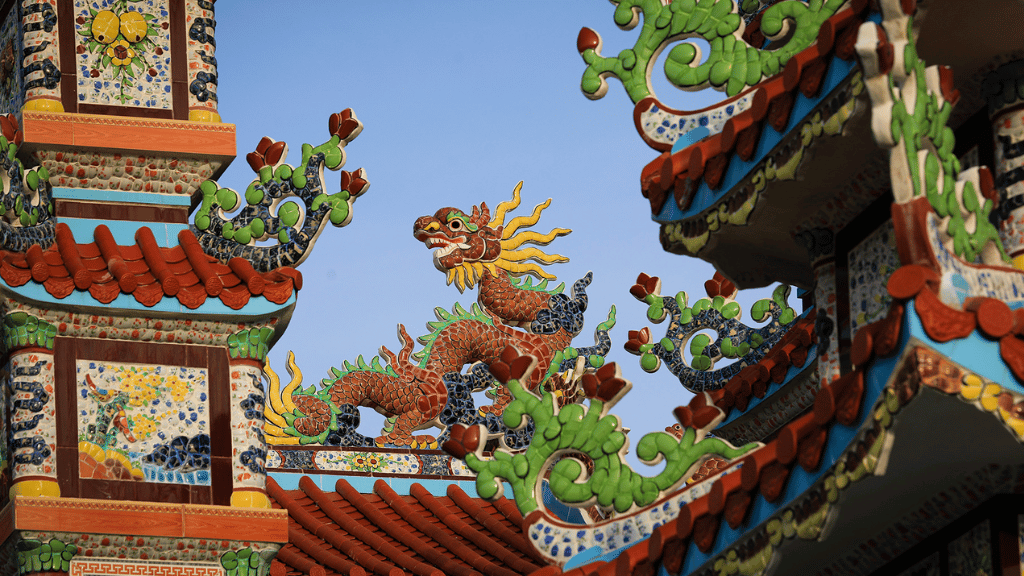 Towering columns, intricate carvings and walls pieced together from broken ceramic mosaics