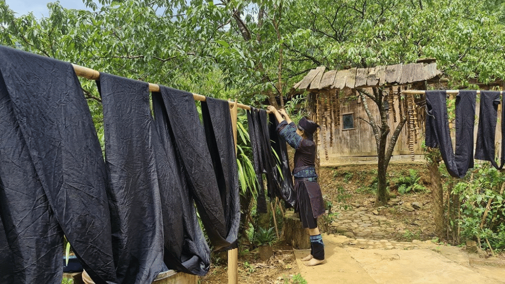 Traditional indigo-dyed linen fabric made by the Hmong in Sapa