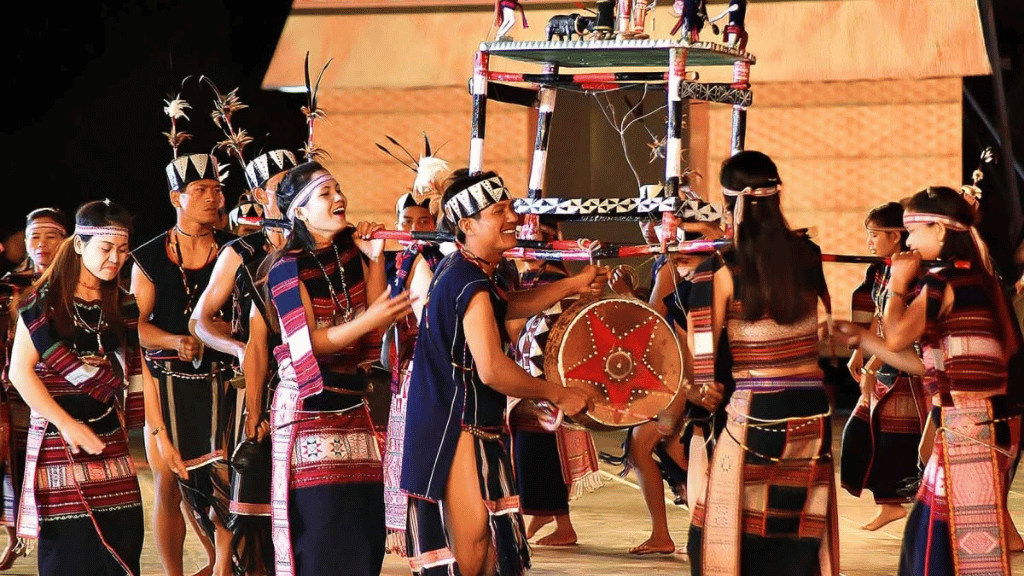 Local communities gather for a traditional gong performance in the Central Highlands