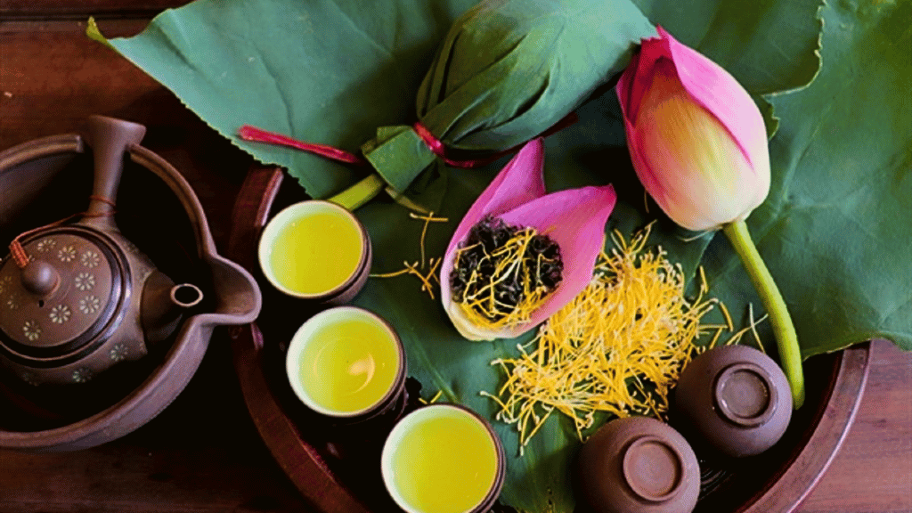 Traditional Vietnamese lotus tea with a subtle fragrance