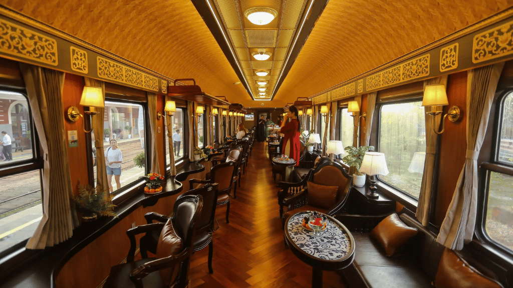 The vintage-inspired interior of the Hue–Da Nang Heritage Train